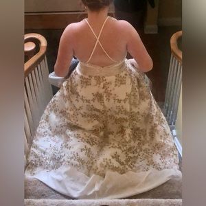 Gold flowered prom gown worn once! Alterations made for girl 5’4
